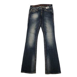 Rock Revival Womens Kelly RE8286B2X Blue Embroidered Denim Bootcut Jeans Sz 28